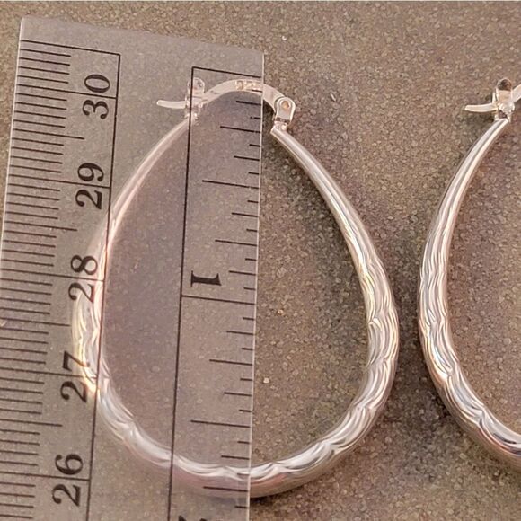 Sterling Scallop Textured Oval Hoop Earrings - Picture 6 of 7